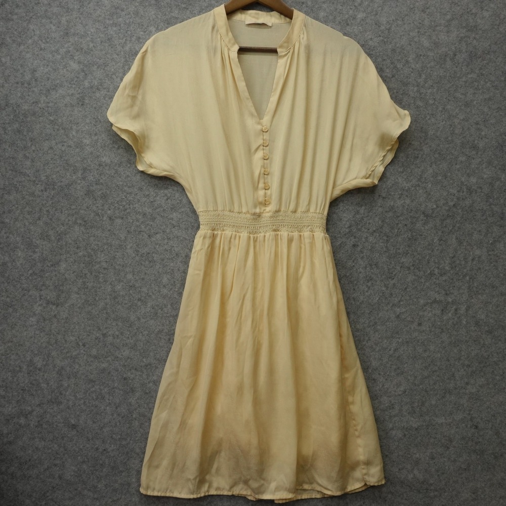 Parisian Soft Girl Dress Womens S Cream Romantic Flowy Split Neck Drape SESSUN